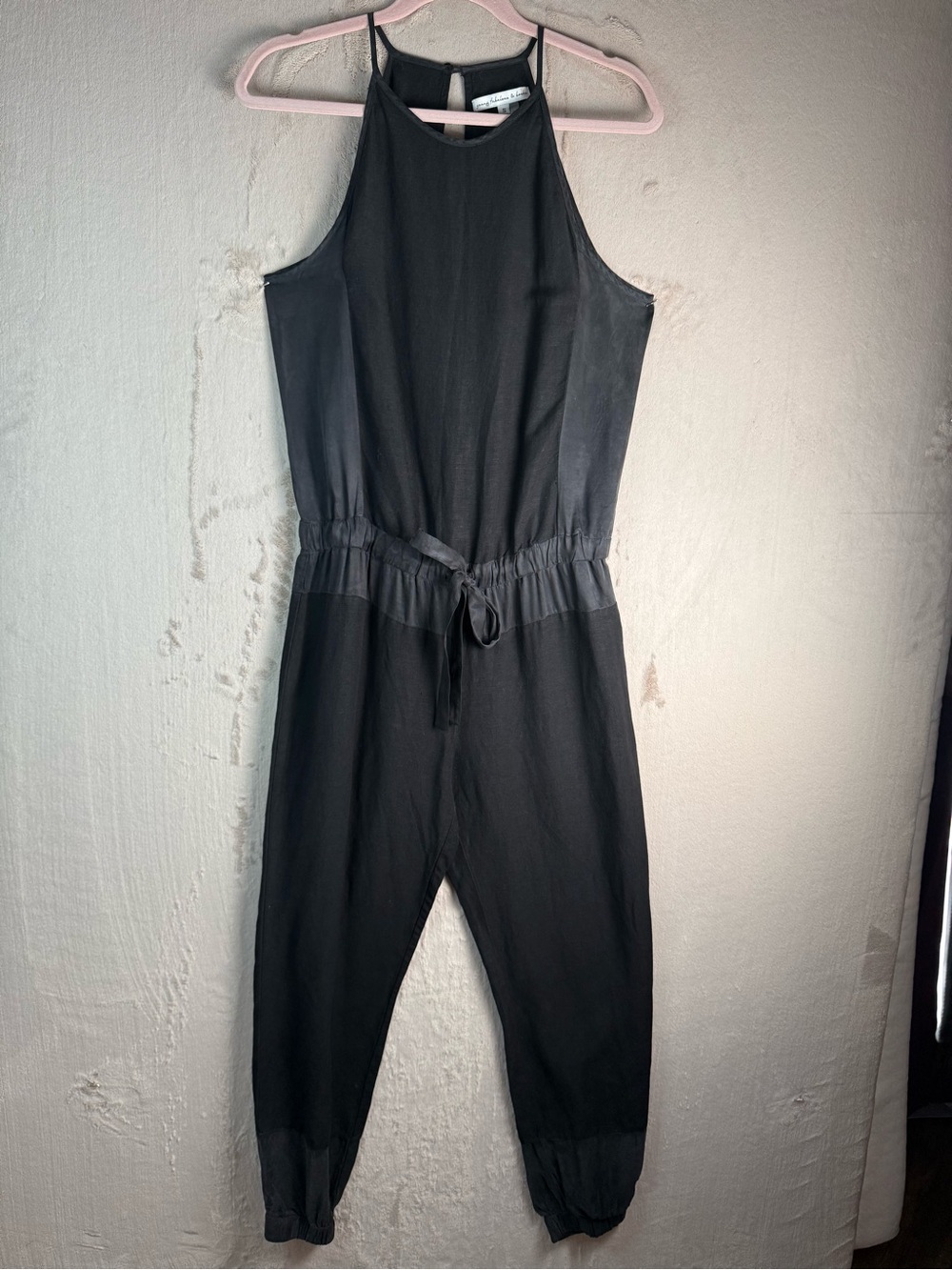 Young Fabulous & Broke Black Linen Blend Jogger Jumpsuit Boho Women's S